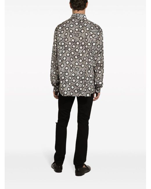 Dolce & Gabbana Black Geometric-print Silk Shirt for men