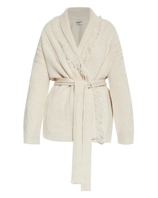 Zadig & Voltaire White Fringed Belted Cardigan