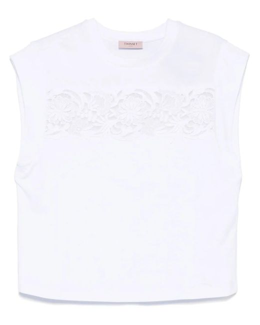 Twinset White Lace-Detail T-Shirt