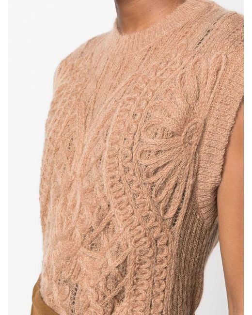 Alberta Ferretti Brown Cable-Knit Crew Neck Vest