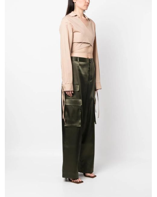 ANDREADAMO White Cropped Wrap Blouse