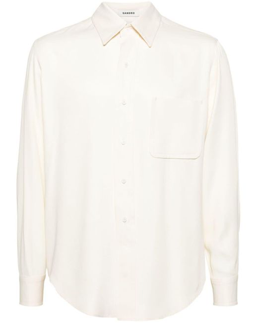 メンズ Sandro ポインテッドカラー サテンシャツ White
