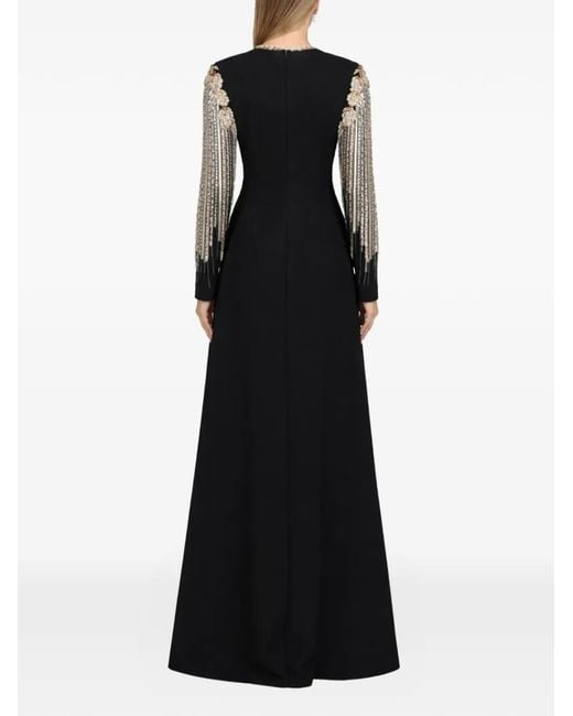 Dina Melwani Black Crystal-Embellished Maxi Dress
