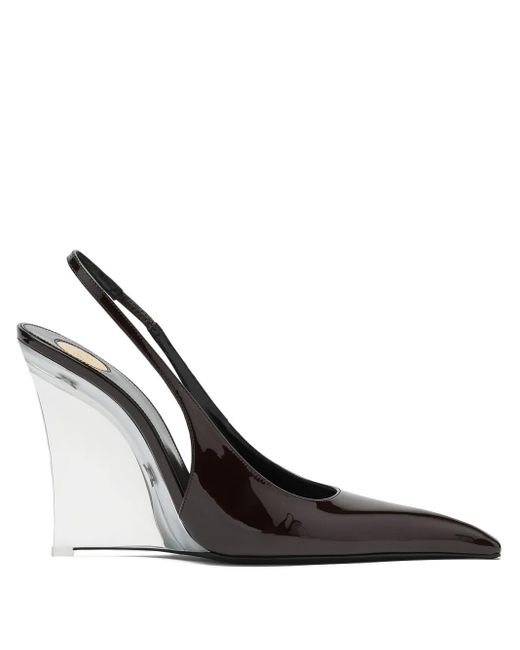 Saint Laurent White 110Mm Patent-Leather Slingback Pumps