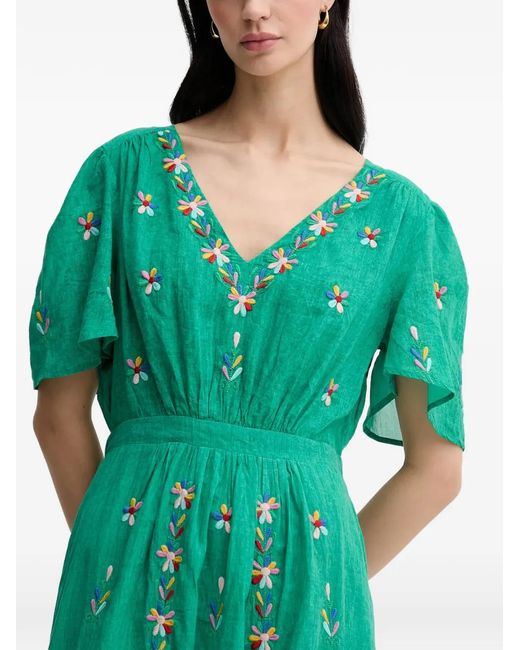 La Petite Francaise Green Rachele Embroidered V-Neck Maxi Dress
