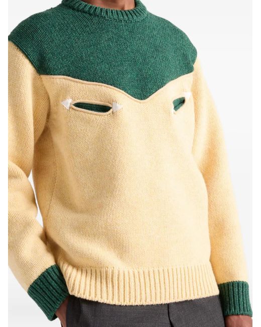 Prada Creme- Und Smaragdgrüner Wollpullover in Green für Herren