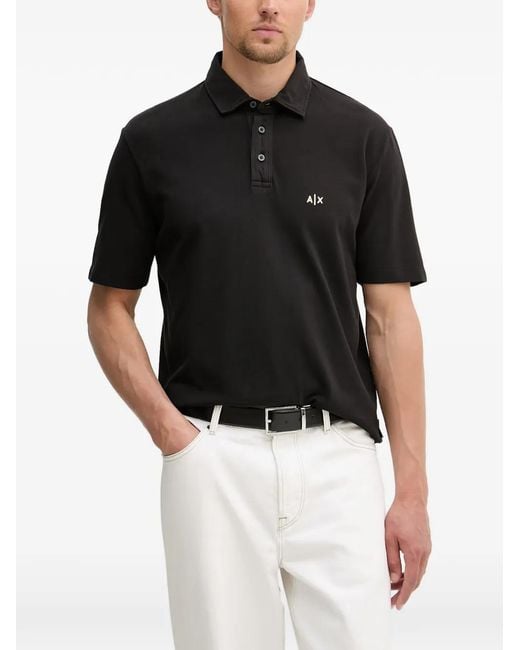ARMANI EXCHANGE Black Logo-Embroidered Piqué Polo Shirt for men