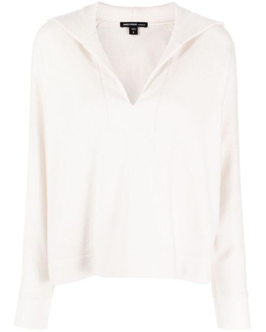 James Perse White V-neck Cotton-cashmere Hoodie