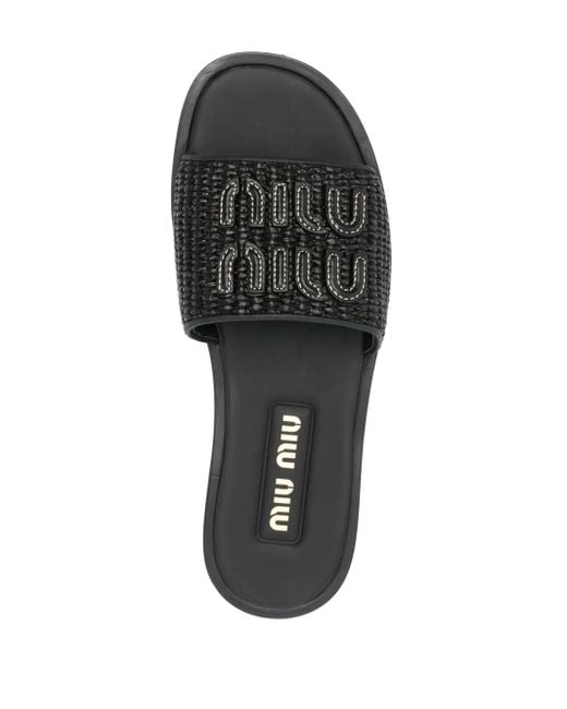 サンダル・ミュール MiuMiu | Raffia-effect woven fabric slides Miu Miu Raffia-effect woven fabric slides | REVERSIBLE
