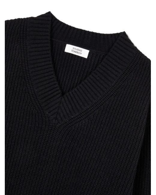 Studio Tomboy X Black Gerippter Pullover Mit V-Ausschnitt