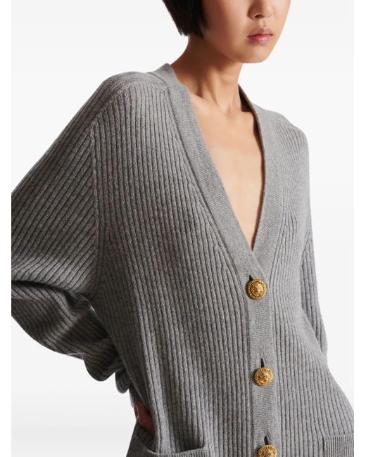 Balmain リブニット カーディガン Gray