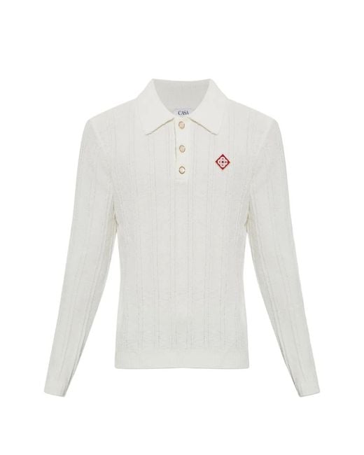 Casablanca White Logo-Patch Bouclé Polo Shirt for men