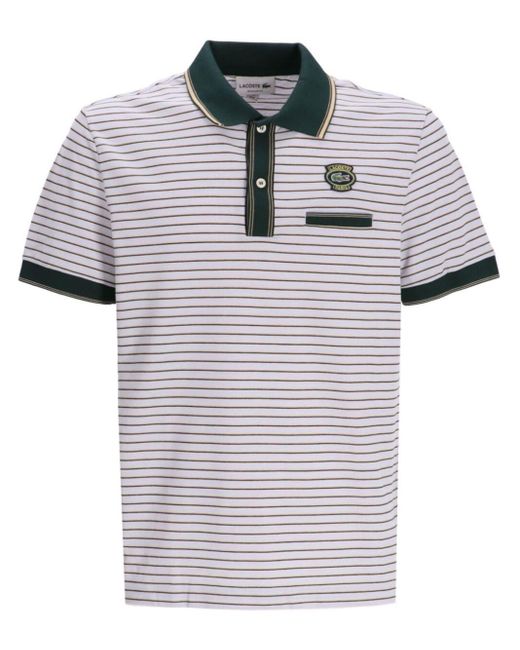 Lacoste Gray Striped Logo-appliqué Polo Shirt for men