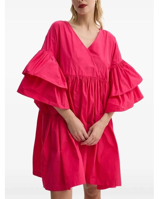 MMC Studio Red Ruffled V-Neck Mini Dress