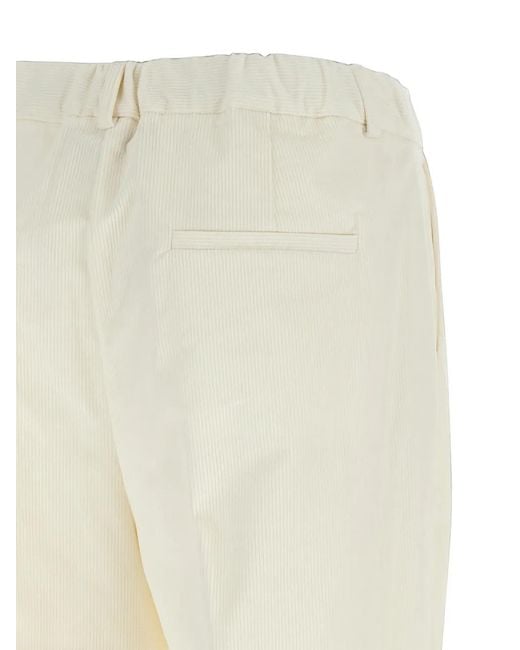 Kiton White Pleated Corduroy Trousers