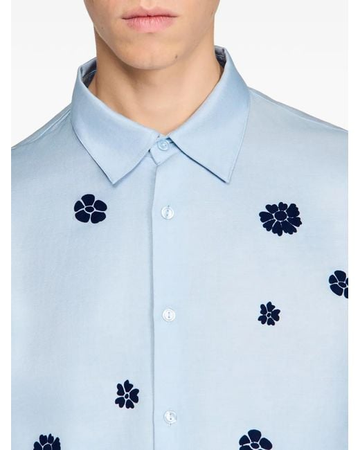 Sandro Blue Chemise À Fleurs Floquées for men
