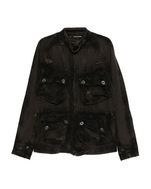 Julius Black Distressed-Effect Denim Jacket for men