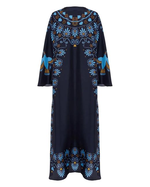 LaDoubleJ Blue Geometric-Print Silk Kaftan