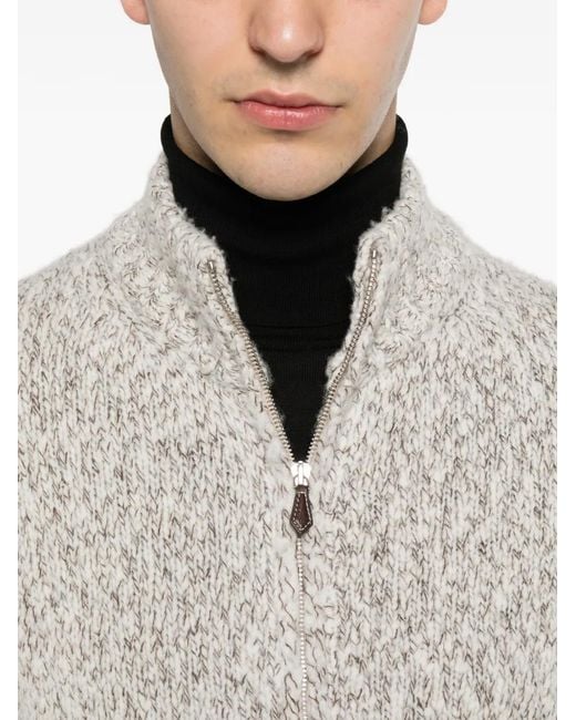 Eleventy White Long-Sleeve Zip-Fastening Cardigan for men