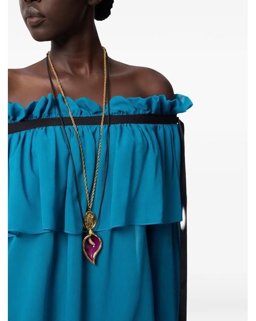 Nina Ricci Blue Off-Shoulder Silk Top