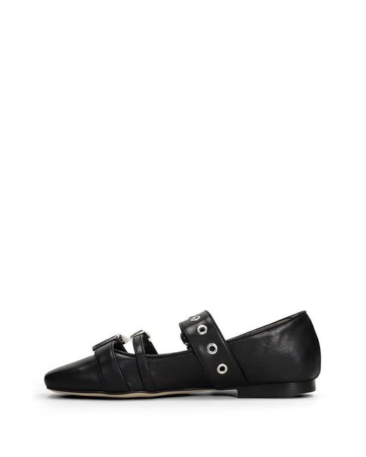 Anna F. Black Eyelet-Embellished Buckle-Strap Leather Ballet Flats