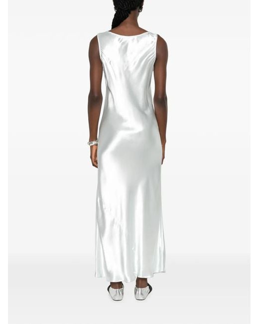 Miu Miu White Logo-Patch Satin Maxi Dress