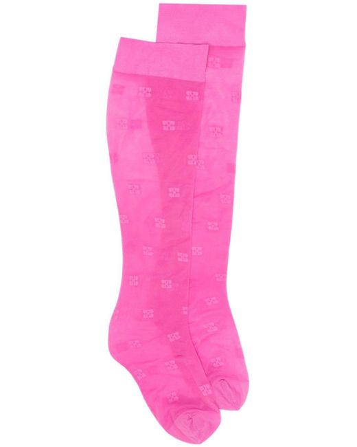 Ganni バタフライパターン セミシアー靴下 Pink