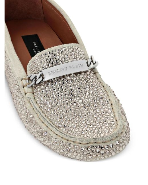 Philipp Plein Gray Rhinestone-Embellished Loafers