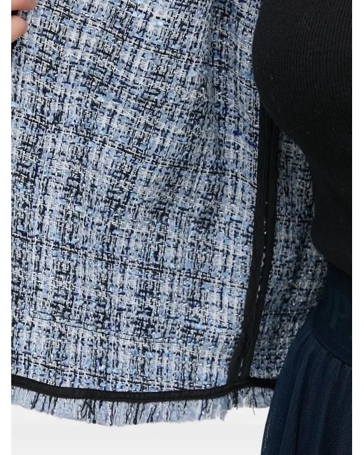 DKNY Blue Tweed Frayed-Edge Jacket