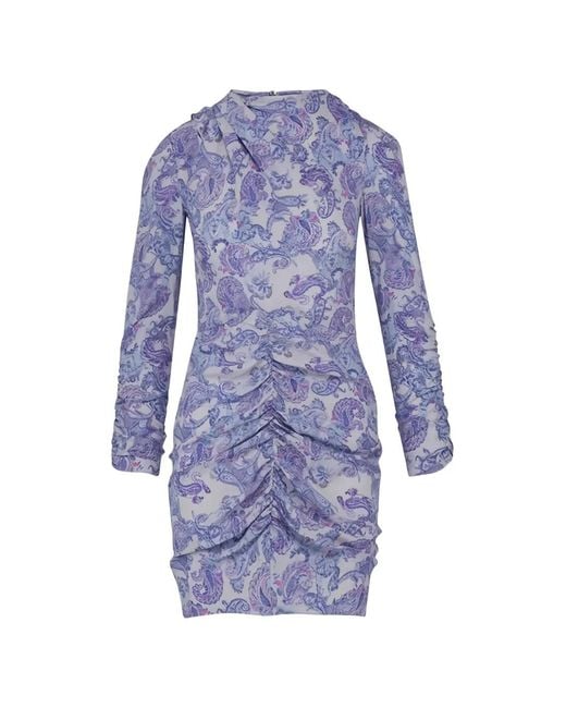 Isabel Marant Blue Tosca Paisley-Print Ruched Mini Dress