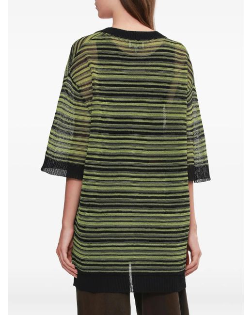 Ganni Green Striped V-Neck T-Shirt