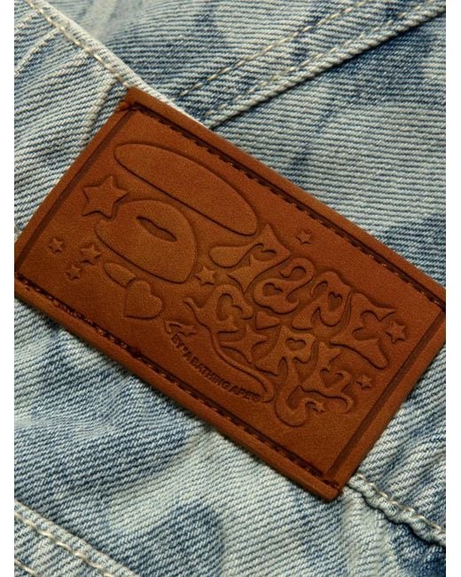 Aape By A Bathing Ape Blue Short En Jean À Détails Brodés