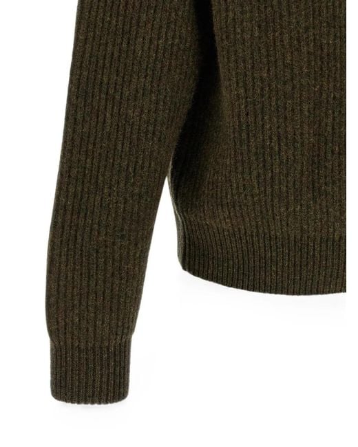 Jil Sander Green Pull Côtelé À Col Zippé for men