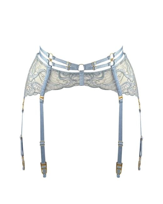Bordelle Blue Pearl Embroidered Suspender Belt