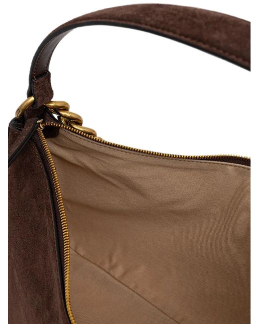 Twinset Brown Chain-Link Suede Tote Bag