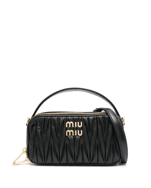 Miu Miu Black Matelassé Leather Tote Bag
