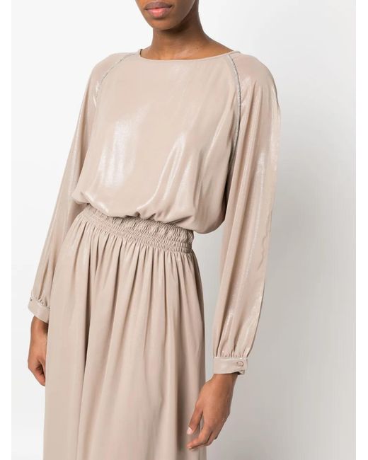 Peserico Natural Satin-Finish Rhinestone-Embellished Long Dress
