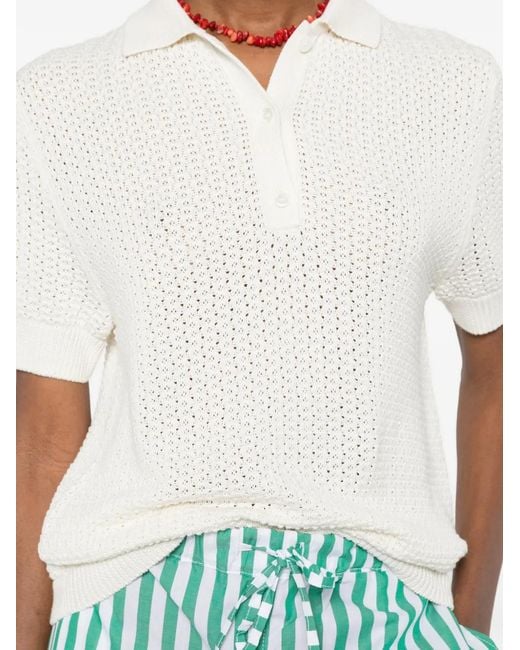 Bompard White Waffle Pointelle Polo Shirt