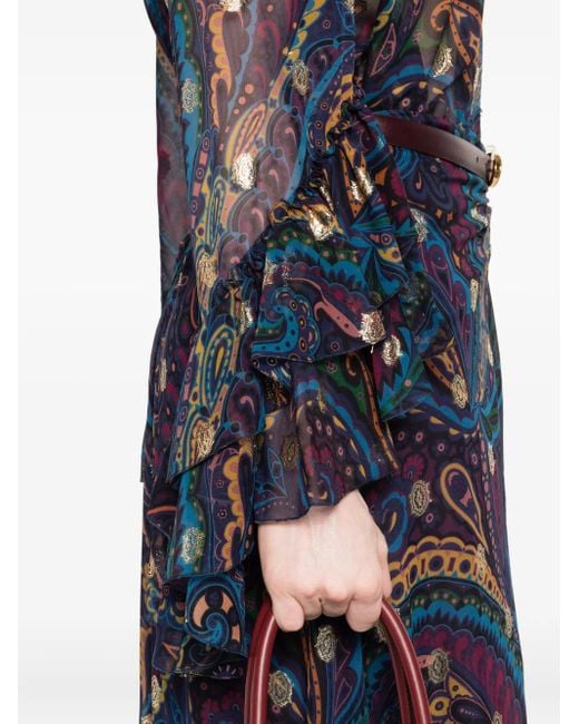 Etro Blue Paisley-Print Ruffled Top