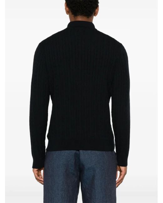 Paul & Shark Black Cable-Knit Polo Shirt for men