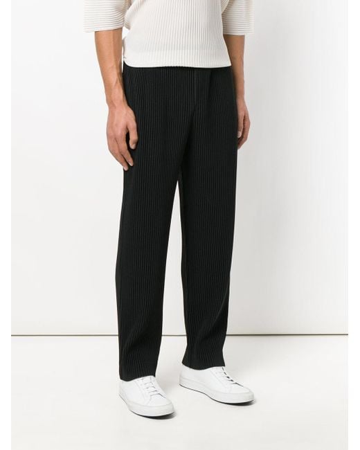 Homme Plissé Issey Miyake Ribbed Trousers in Black for Men | Lyst