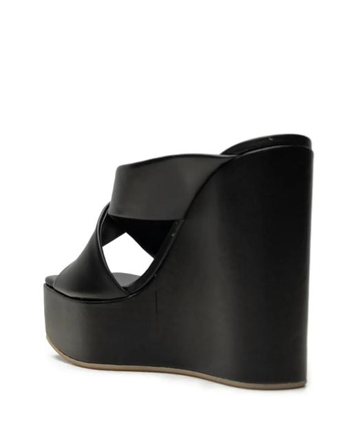 Vicini Black Crossover-Strap Wedge Mules