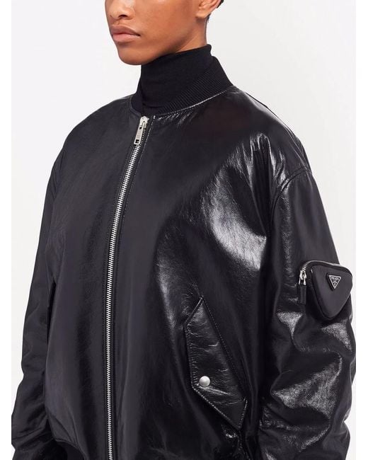 Prada Black Leather Bomber Jacket
