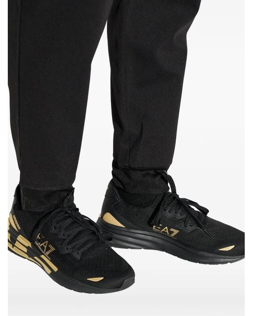 EA7 Black Crusher Distance Logo-Detail Sneakers for men