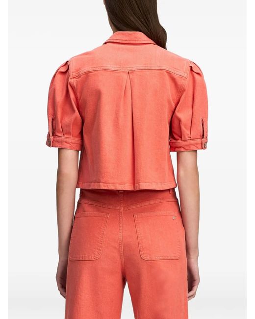 Cinq À Sept Red Puff-Sleeve Denim Top
