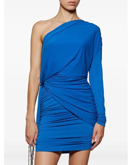 Alex Perry Blue One-Sleeve Draped Mini Dress