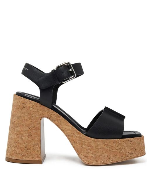 Stella McCartney Black Skyla Cork-Platform Sandals, Brand Size 38 Us
