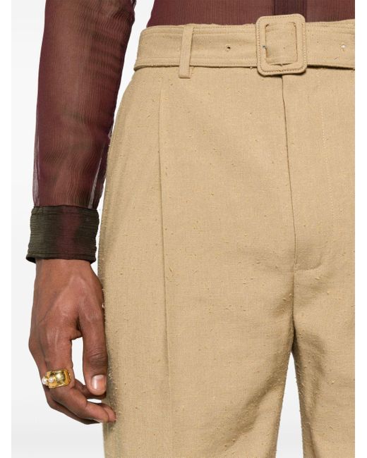 Dries Van Noten Natural Belted Mid-rise Tailored Trousers for men