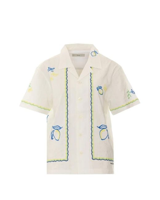 DUNST White Lemon-Embroidered Short-Sleeve Shirt
