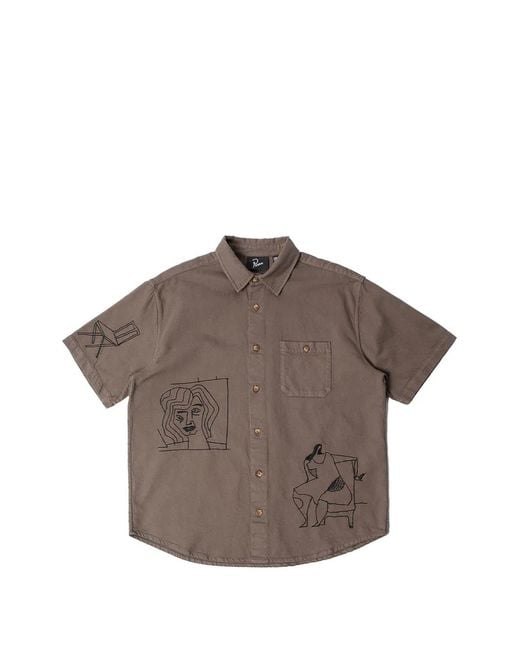 by Parra Brown Crooked Face Embroidered Shirt for men